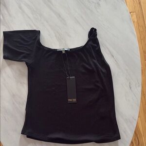 Black Asymmetrical Short Sleeve Blouse